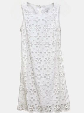 Charter Club White Eyelet Cotton Sleeveless Shift Dress Size 6